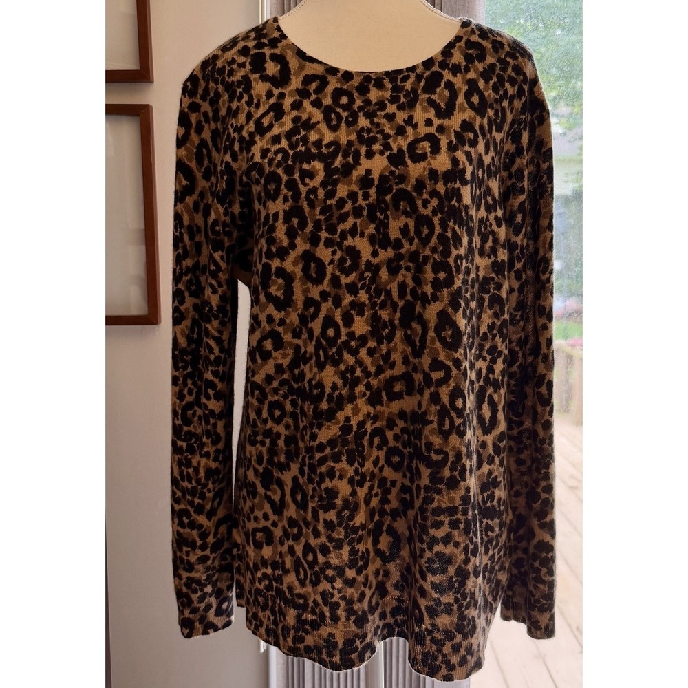 Charter Club Cashmere Leopard Print Sweater XXL Brown Black Luxury Old Money